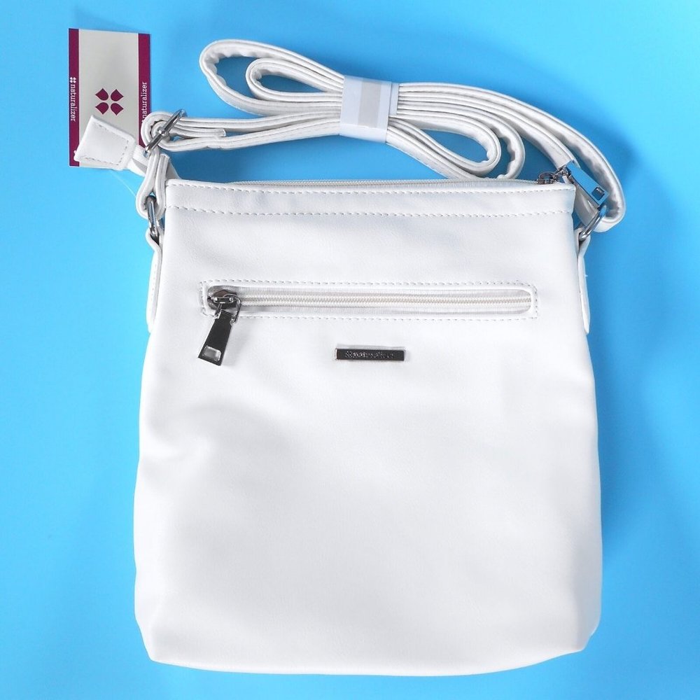 Naturalizer NWT White Crossbody Bag Zip Soft Faux Leather Vegan Bejeweled Jesse